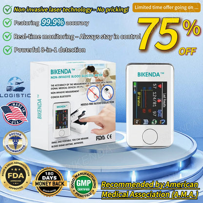 Bikenda™ Non-Invasive Blood Glucose Meter + Exclusive Gift [99.9% Accuracy]-Recommended by A.M.A.