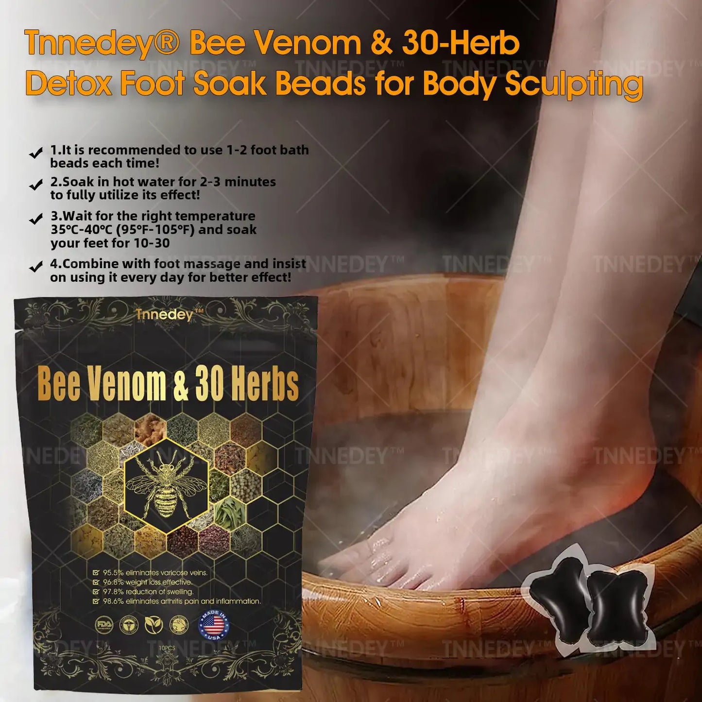 Last day to get 70% OFF: Tnnedey® Bee Venom & 30-Herb Detox Foot Soak Beads for Body Sculpting- Recommended by the America Lymphatic Academy (ALA) 🧀